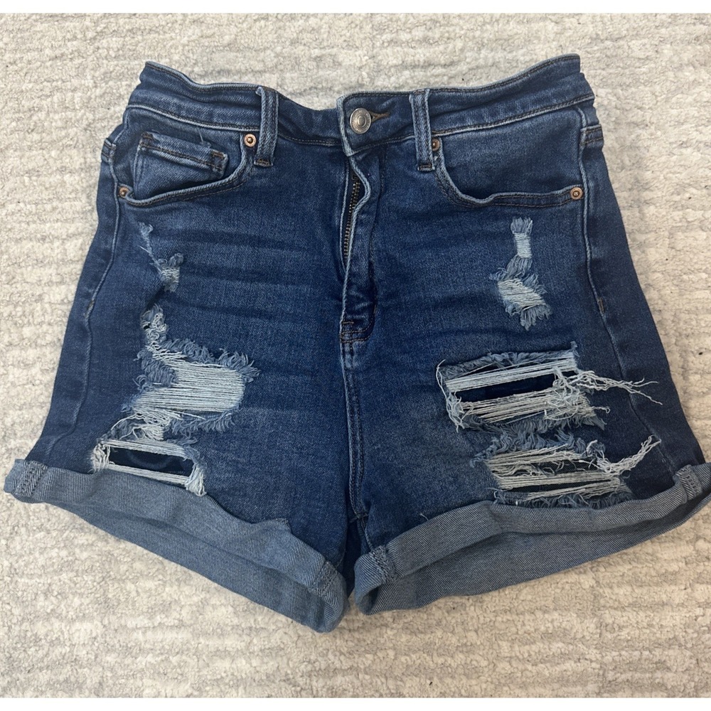 Wax Jean Collection Shorts Size Medium M Women's Blue Denim Distressed Stretch